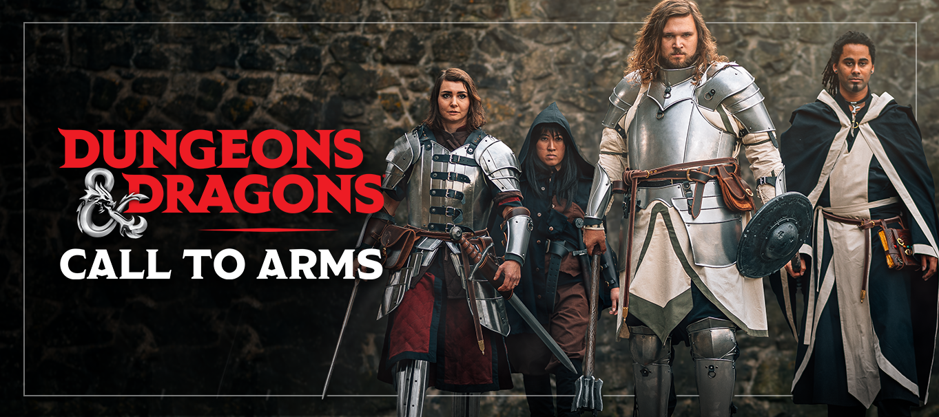 Dungeons & Dragons: Call to Arms. A Banner with the first four Classes: Cleric, Fighter, Rogue and Wizard